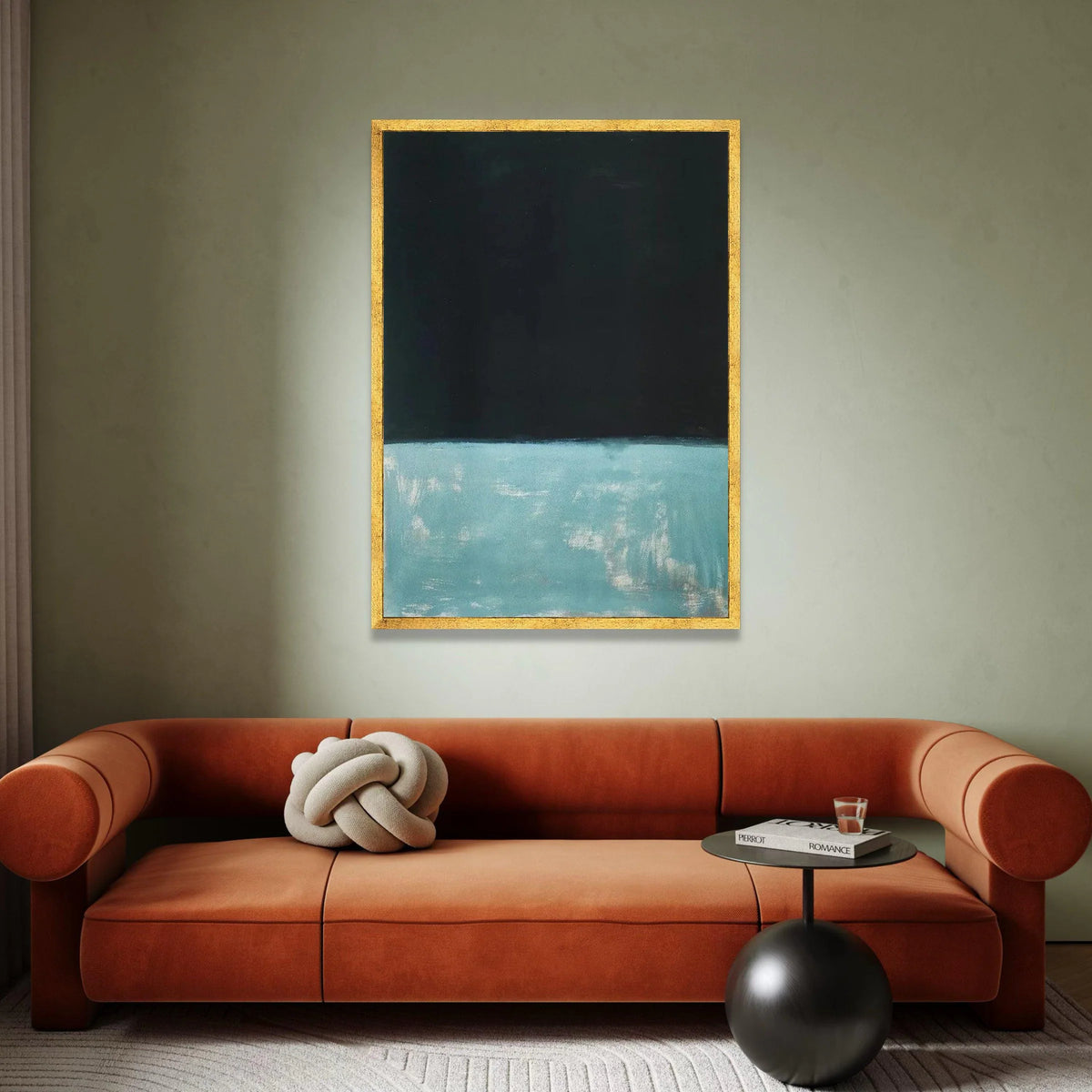 Mark Rothko Style Abstract Canvas Wall Art, Dark Blue and Teal Color Block Painting, Modern Minimalist Home Decoration Canvas Print Art