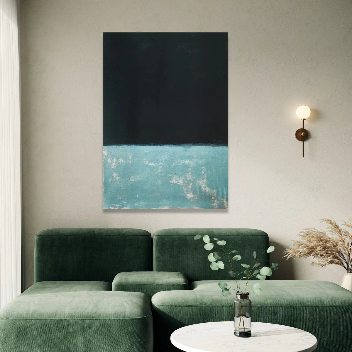 Mark Rothko Style Abstract Canvas Wall Art, Dark Blue and Teal Color Block Painting, Modern Minimalist Home Decoration Canvas Print Art