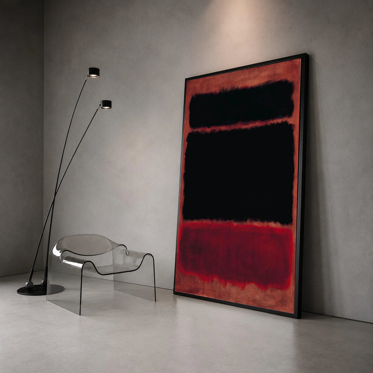 Mark Rothko Abstract Canvas Wall Art, Color Field Painting with Black and Deep Red Rectangles, Modern Minimalist Home Canvas Print Art