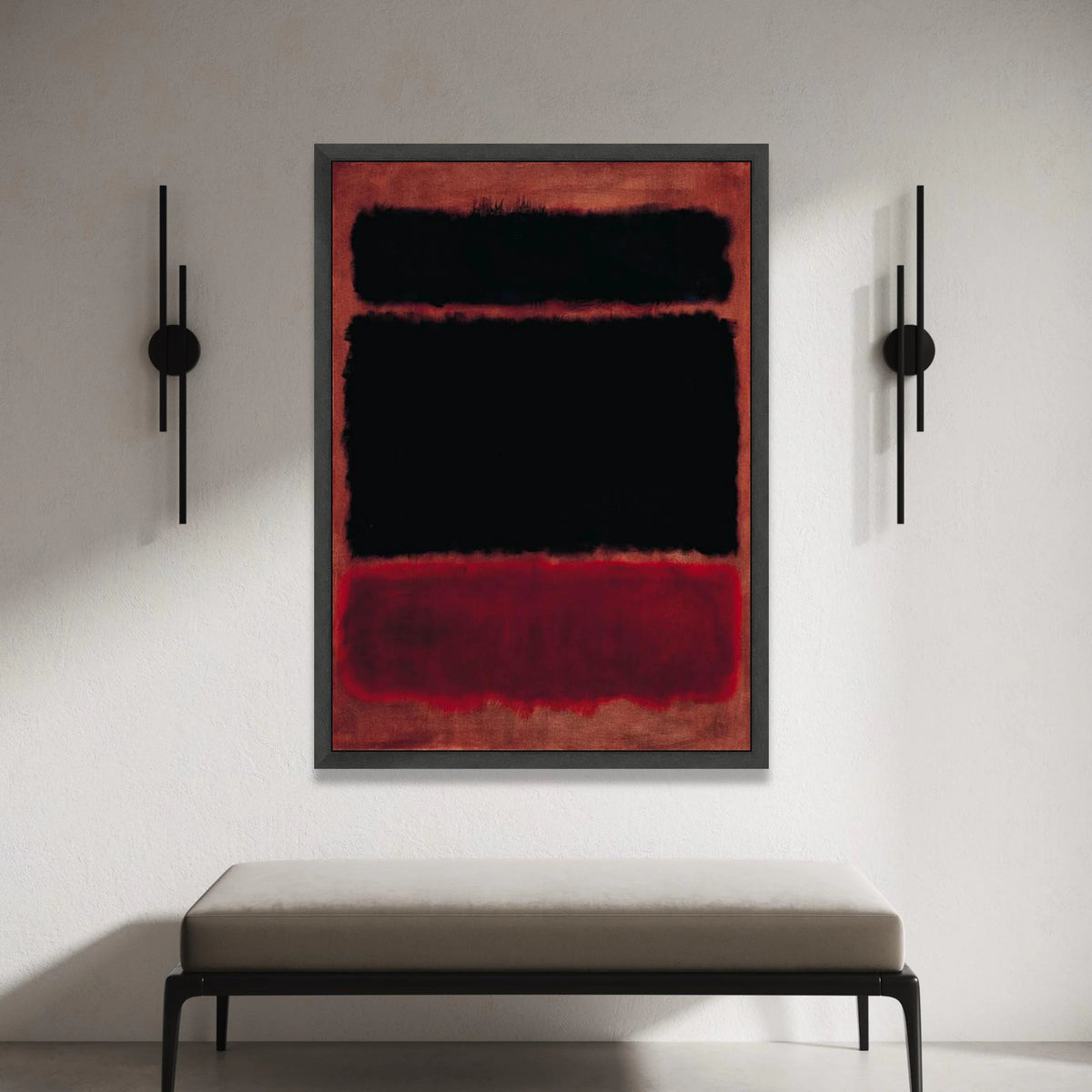 Mark Rothko Abstract Canvas Wall Art, Color Field Painting with Black and Deep Red Rectangles, Modern Minimalist Home Canvas Print Art