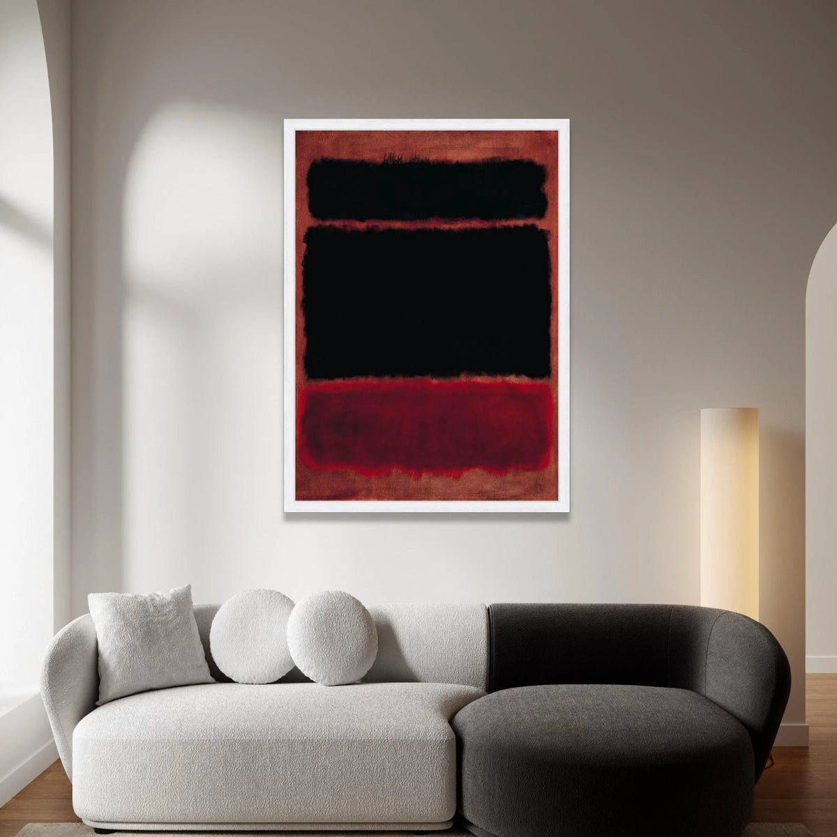 Mark Rothko Abstract Canvas Wall Art, Color Field Painting with Black and Deep Red Rectangles, Modern Minimalist Home Canvas Print Art
