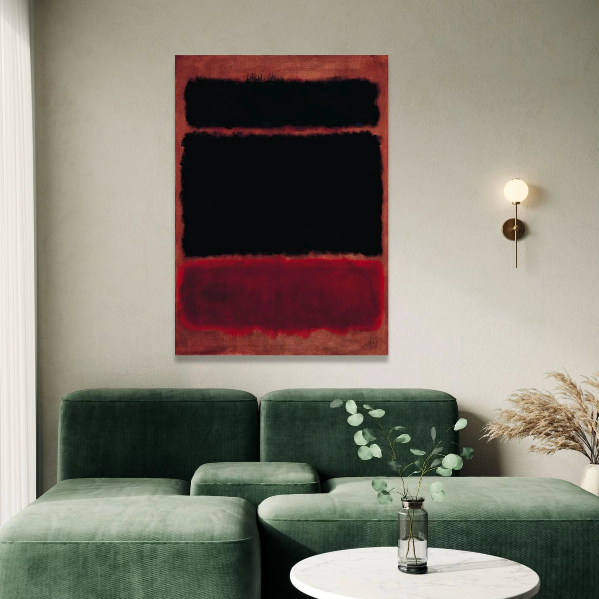 Mark Rothko Abstract Canvas Wall Art, Color Field Painting with Black and Deep Red Rectangles, Modern Minimalist Home Canvas Print Art