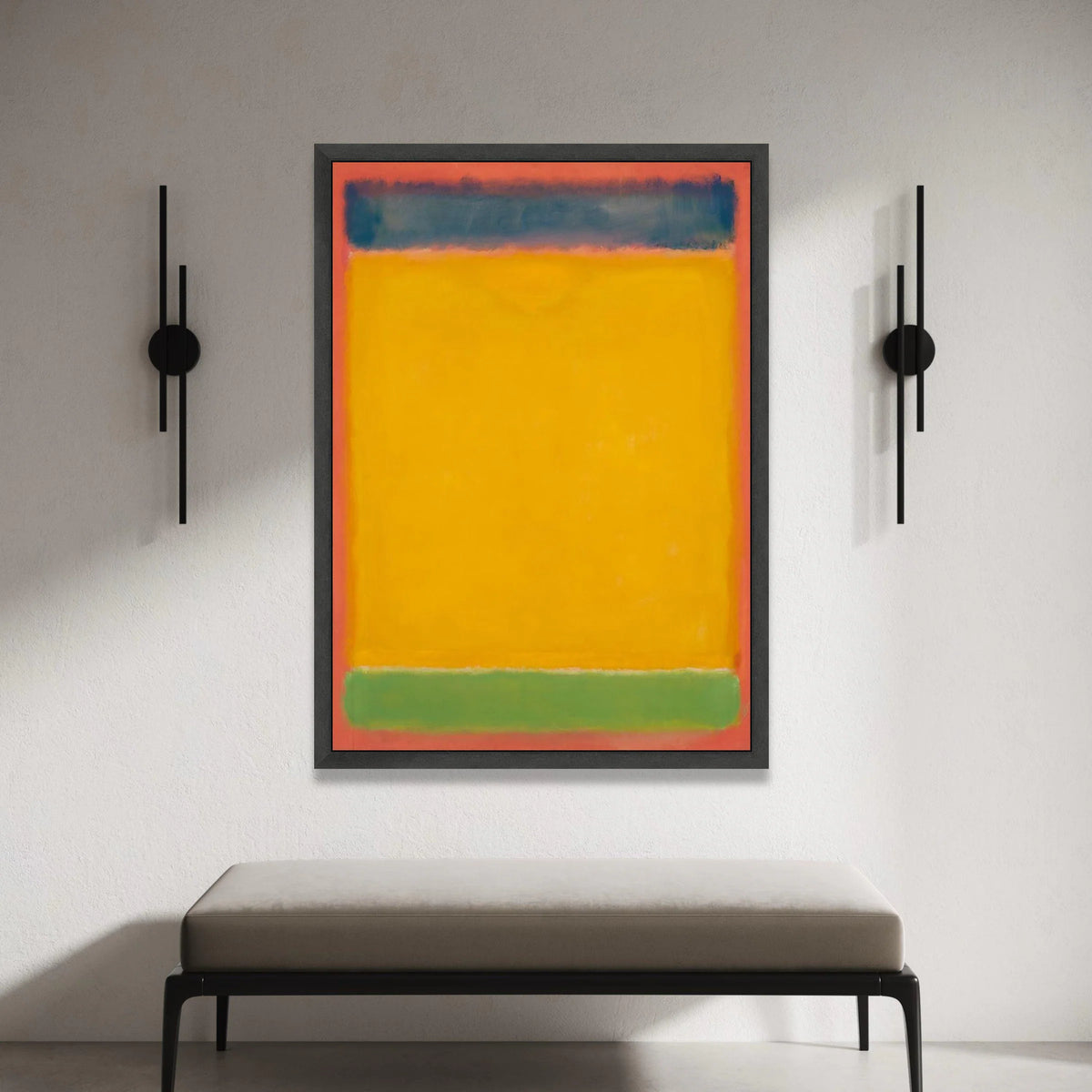 Mark Rothko Style Abstract Canvas Wall Art, Bold Yellow, Blue and Green Color Blocks, Modern Minimalist Home Decoration Canvas Print Art