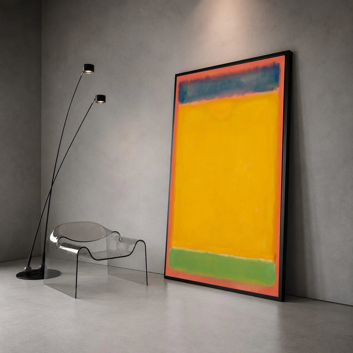 Mark Rothko Style Abstract Canvas Wall Art, Bold Yellow, Blue and Green Color Blocks, Modern Minimalist Home Decoration Canvas Print Art