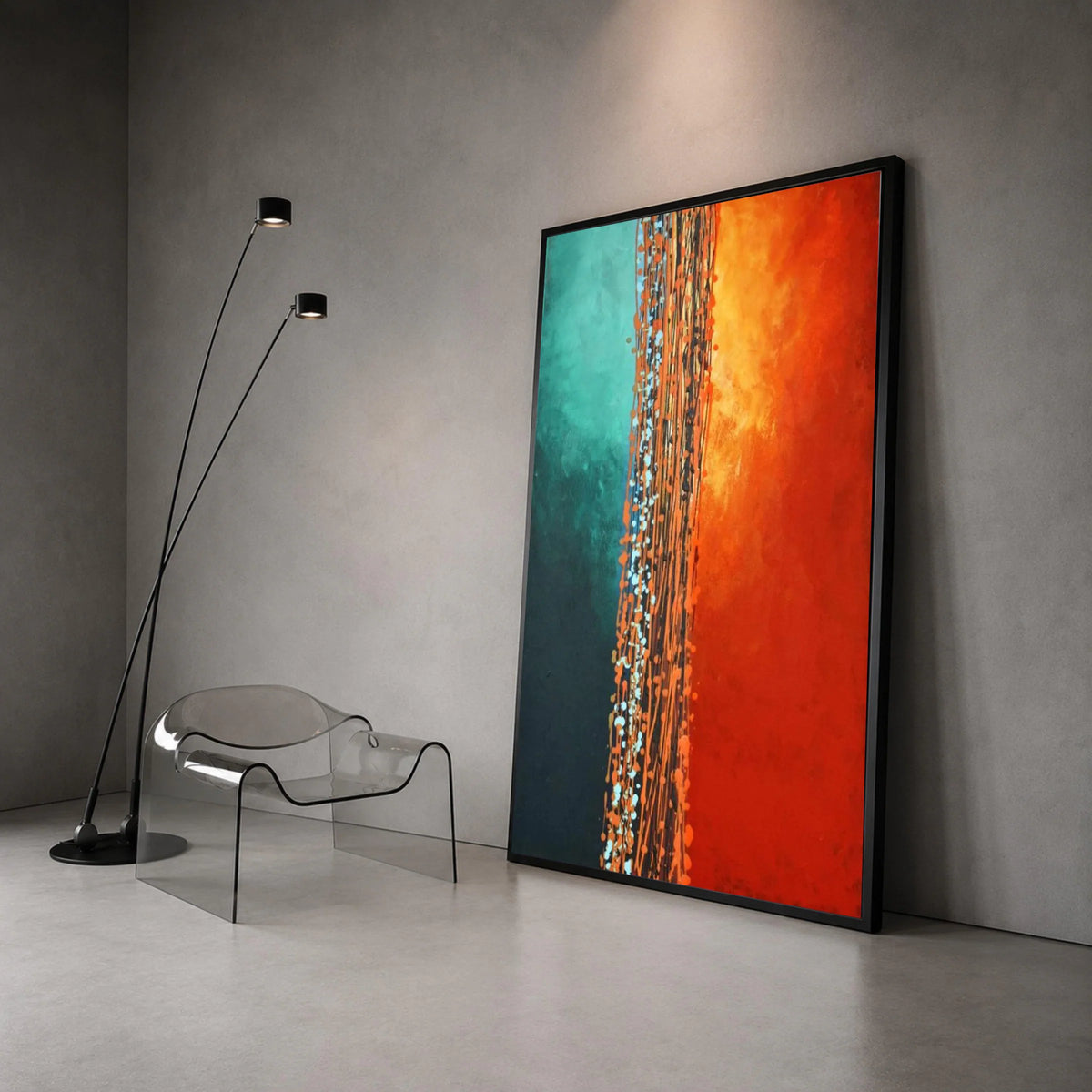 Mark Rothko Style Canvas Wall Art, Abstract Vertical Composition, Modern Color Block Painting, Turquoise and Orange Wall Canvas Print Art