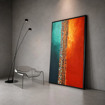Mark Rothko Style Canvas Wall Art, Abstract Vertical Composition, Modern Color Block Painting, Turquoise and Orange Wall Canvas Print Art
