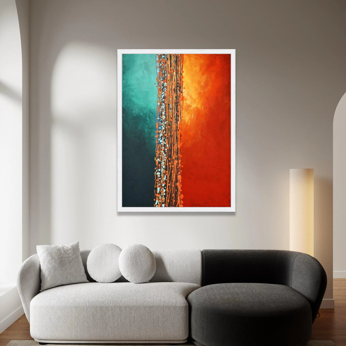 Mark Rothko Style Canvas Wall Art, Abstract Vertical Composition, Modern Color Block Painting, Turquoise and Orange Wall Canvas Print Art