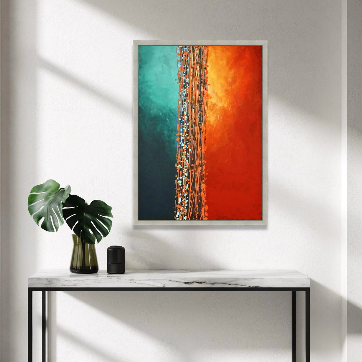 Mark Rothko Style Canvas Wall Art, Abstract Vertical Composition, Modern Color Block Painting, Turquoise and Orange Wall Canvas Print Art