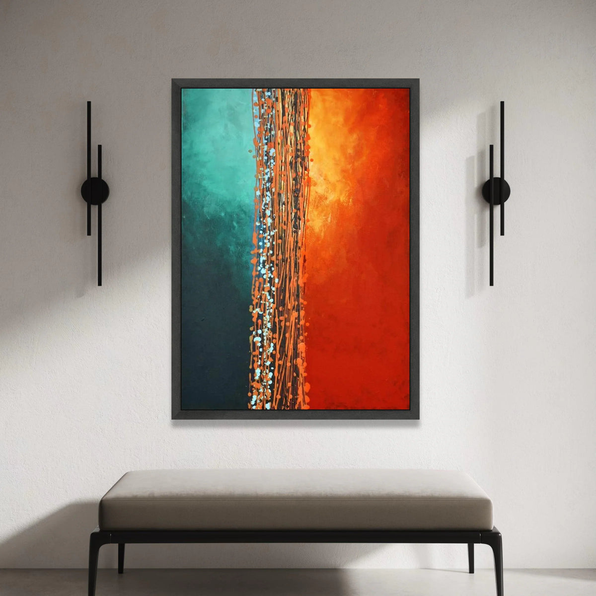 Mark Rothko Style Canvas Wall Art, Abstract Vertical Composition, Modern Color Block Painting, Turquoise and Orange Wall Canvas Print Art