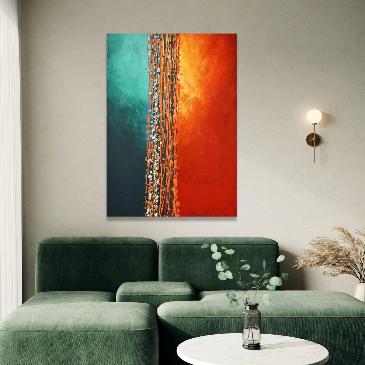 Mark Rothko Style Canvas Wall Art, Abstract Vertical Composition, Modern Color Block Painting, Turquoise and Orange Wall Canvas Print Art