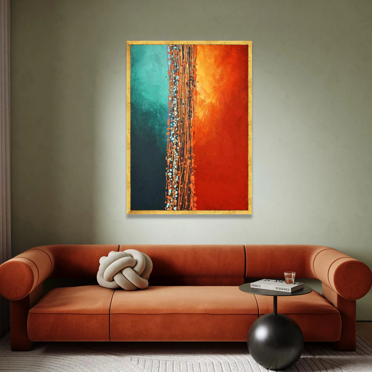 Mark Rothko Style Canvas Wall Art, Abstract Vertical Composition, Modern Color Block Painting, Turquoise and Orange Wall Canvas Print Art