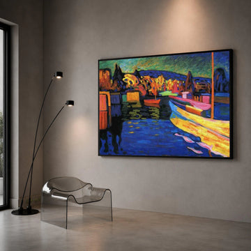 Colorful Harbor Scene Canvas, Abstract Boats Wall Art, Vibrant Landscape Painting, Nautical Home Decoration, Ready to Hang Canvas Print Art