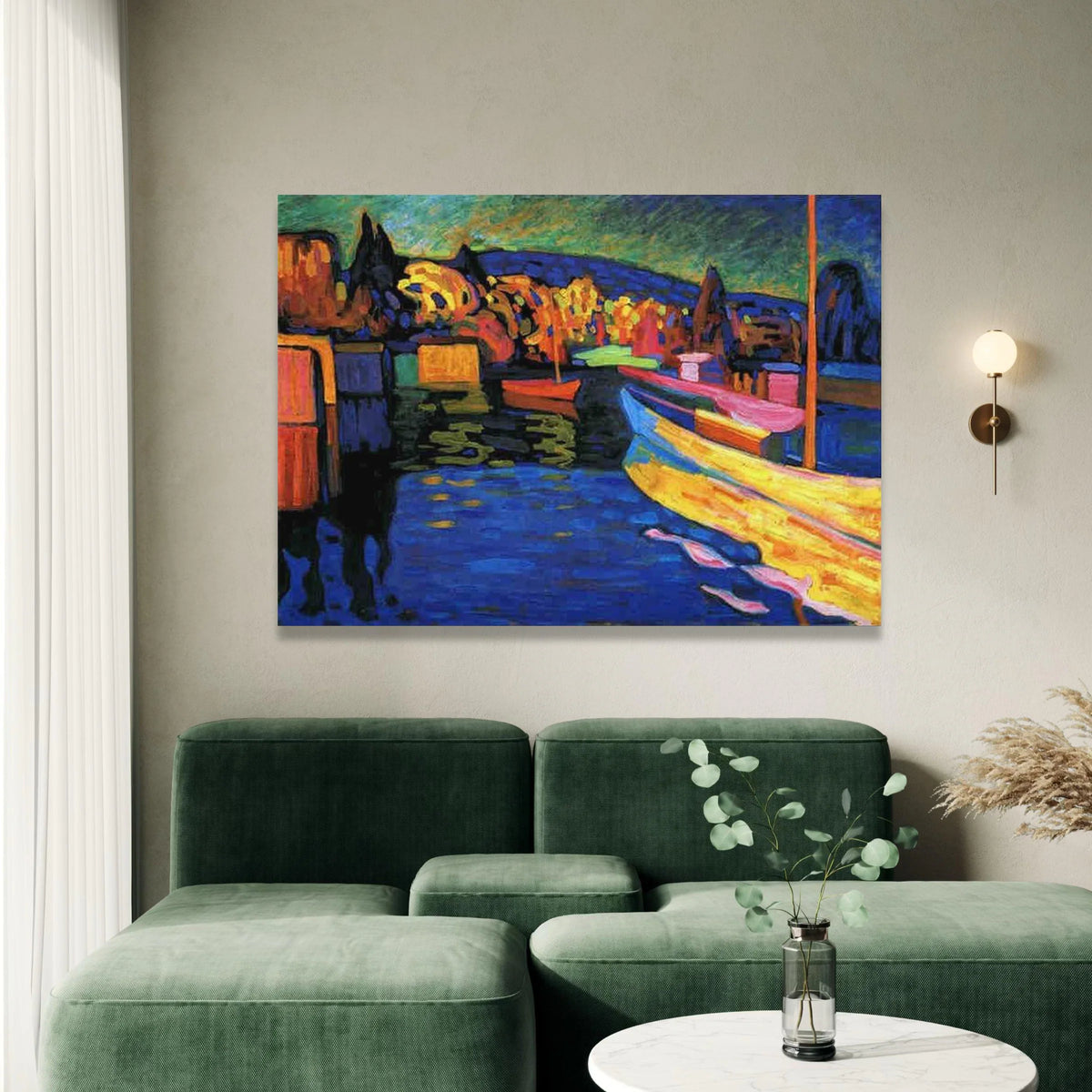 Colorful Harbor Scene Canvas, Abstract Boats Wall Art, Vibrant Landscape Painting, Nautical Home Decoration, Ready to Hang Canvas Print Art