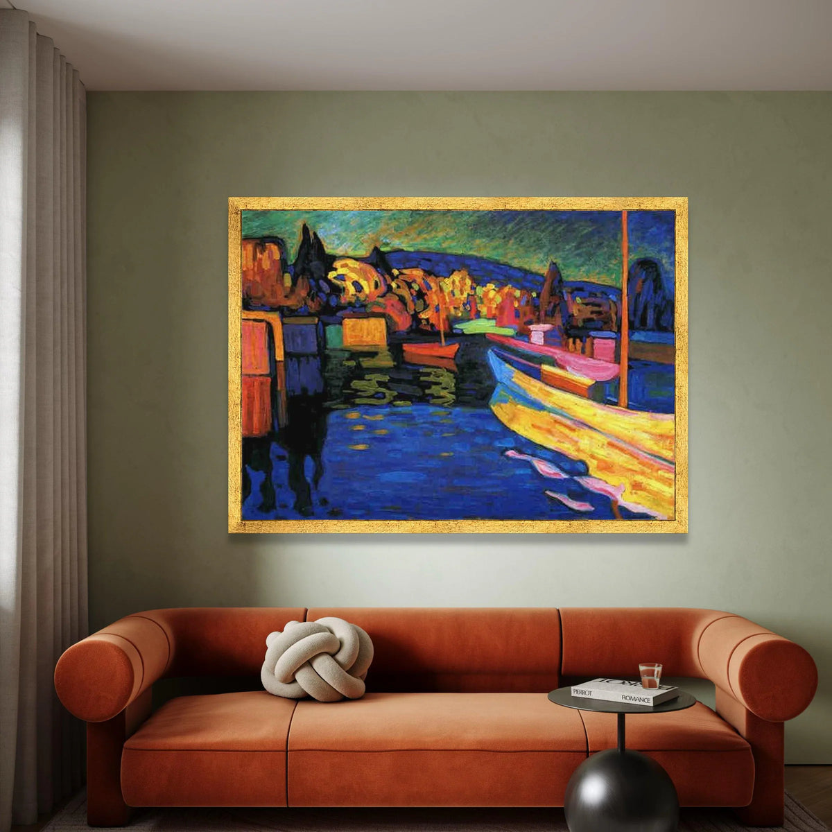 Colorful Harbor Scene Canvas, Abstract Boats Wall Art, Vibrant Landscape Painting, Nautical Home Decoration, Ready to Hang Canvas Print Art