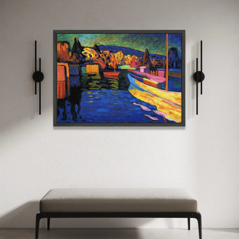 Colorful Harbor Scene Canvas, Abstract Boats Wall Art, Vibrant Landscape Painting, Nautical Home Decoration, Ready to Hang Canvas Print Art