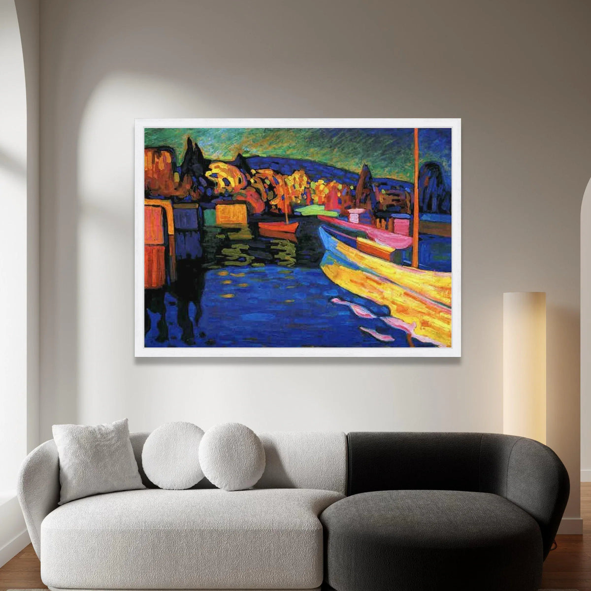 Colorful Harbor Scene Canvas, Abstract Boats Wall Art, Vibrant Landscape Painting, Nautical Home Decoration, Ready to Hang Canvas Print Art