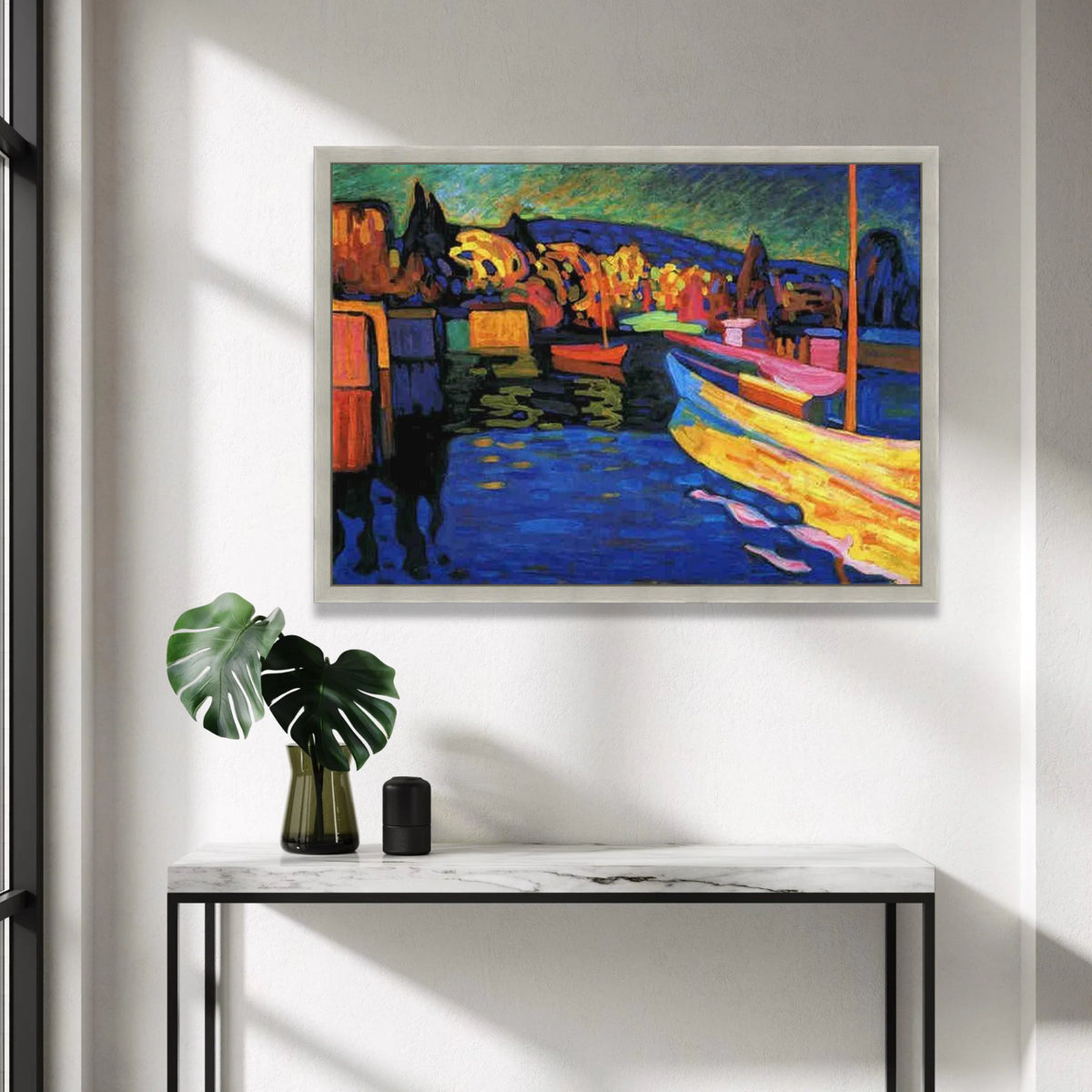 Colorful Harbor Scene Canvas, Abstract Boats Wall Art, Vibrant Landscape Painting, Nautical Home Decoration, Ready to Hang Canvas Print Art