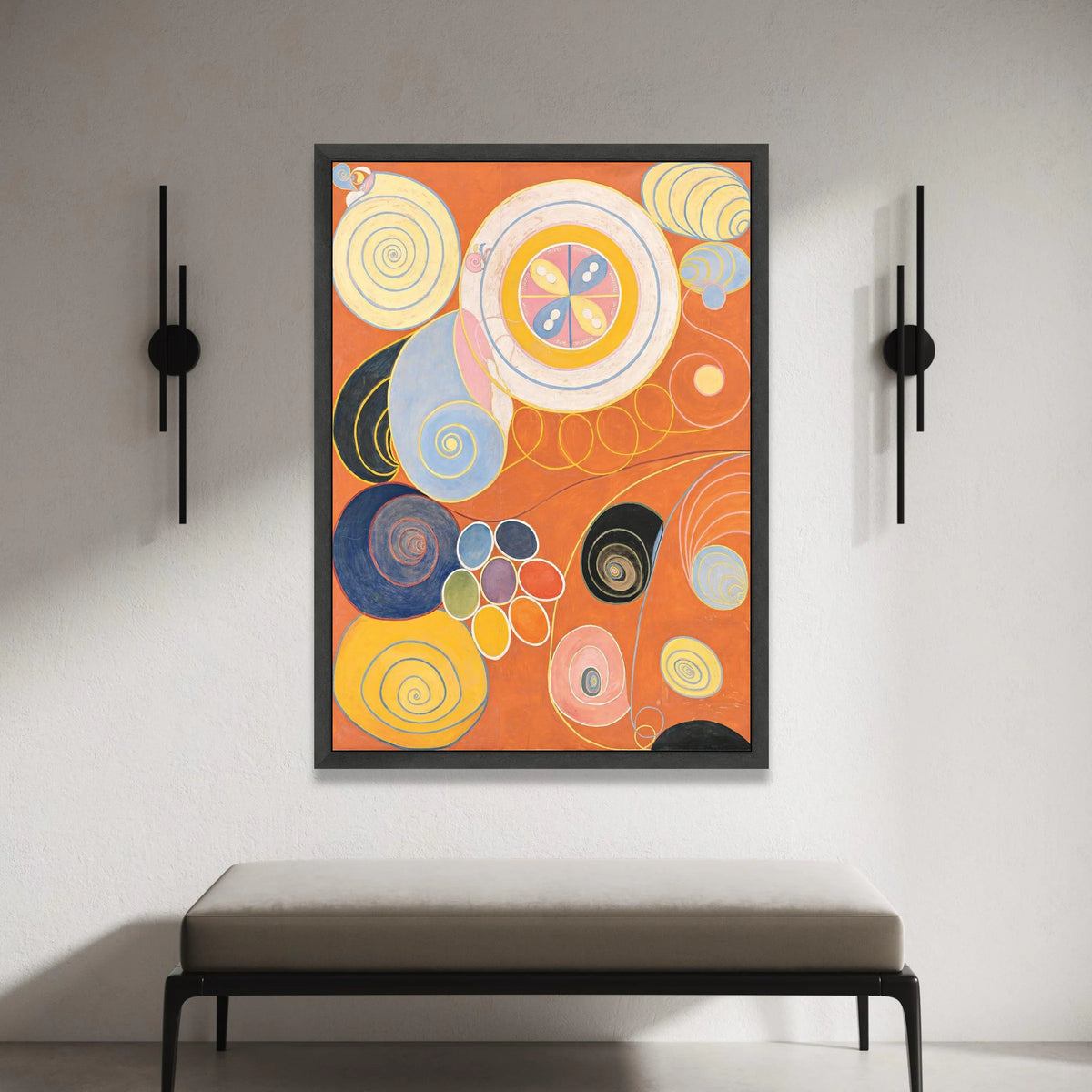 Abstract Spiral Shapes Canvas Wall Art, Colorful Geometric Circles Painting, Modern Orange and Pastel Home Decor, Ready to Canvas Print Art