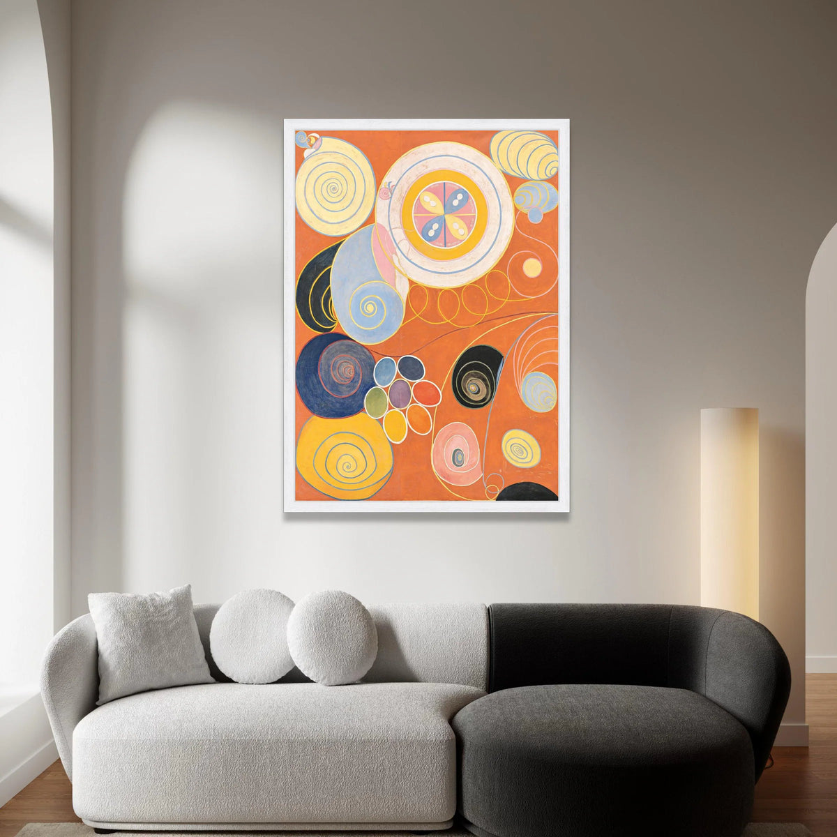 Abstract Spiral Shapes Canvas Wall Art, Colorful Geometric Circles Painting, Modern Orange and Pastel Home Decor, Ready to Canvas Print Art
