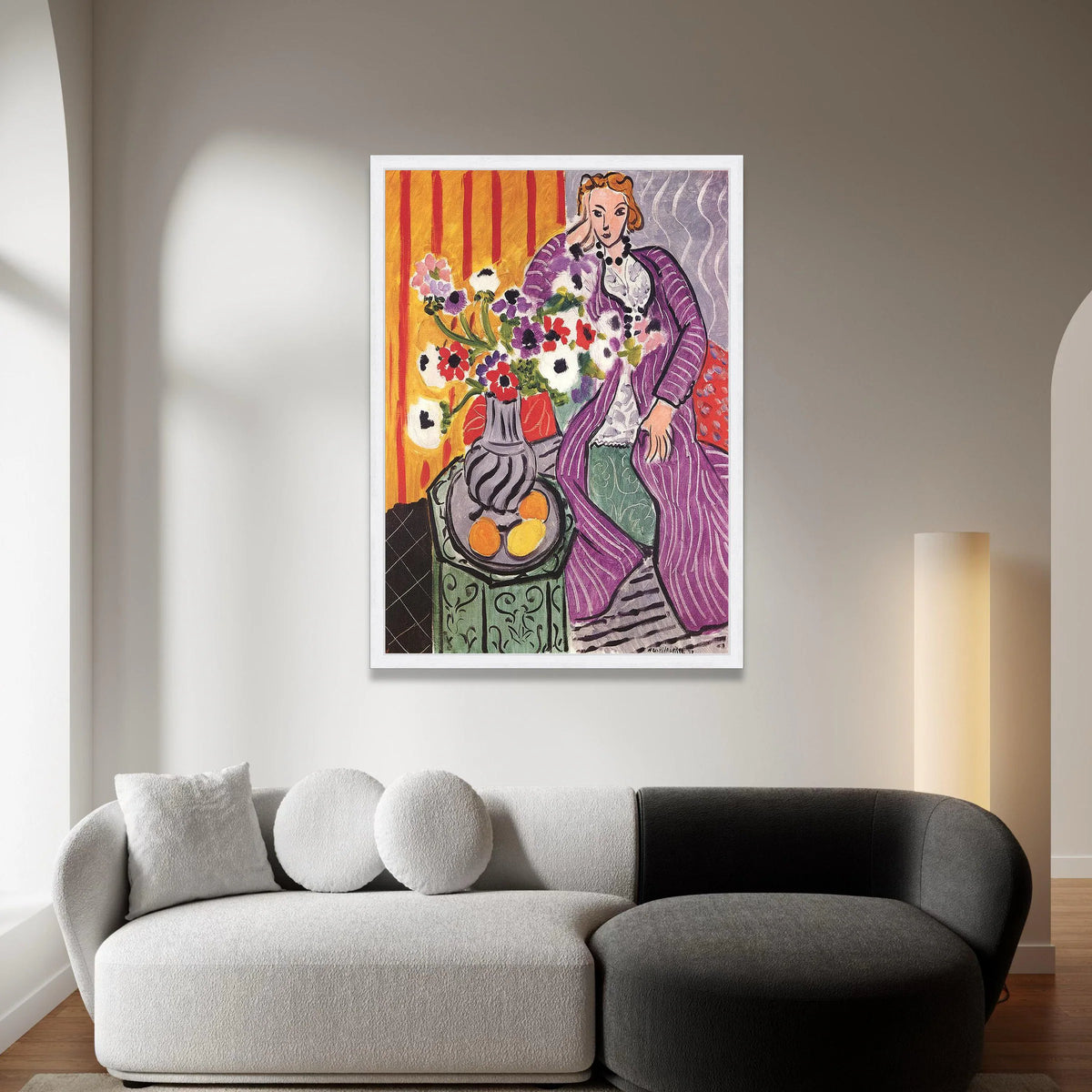 Elegant Woman Reclining Canvas Wall Art, Colorful Floral Still Life, Modern Art Print, Home Decoration Painting, Vibrant Canvas Print Art