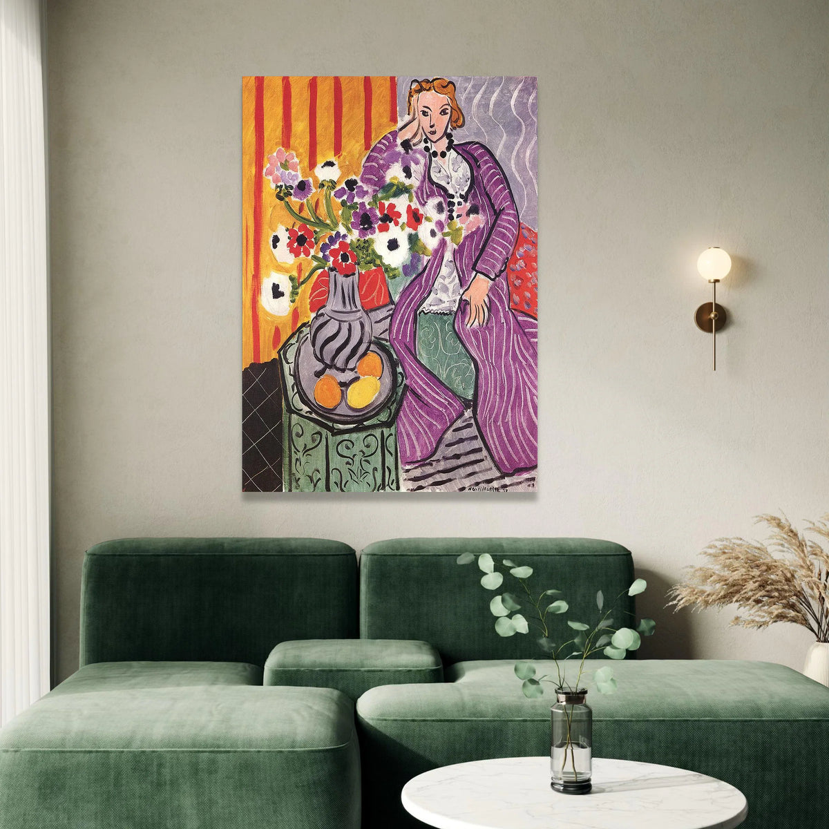 Elegant Woman Reclining Canvas Wall Art, Colorful Floral Still Life, Modern Art Print, Home Decoration Painting, Vibrant Canvas Print Art