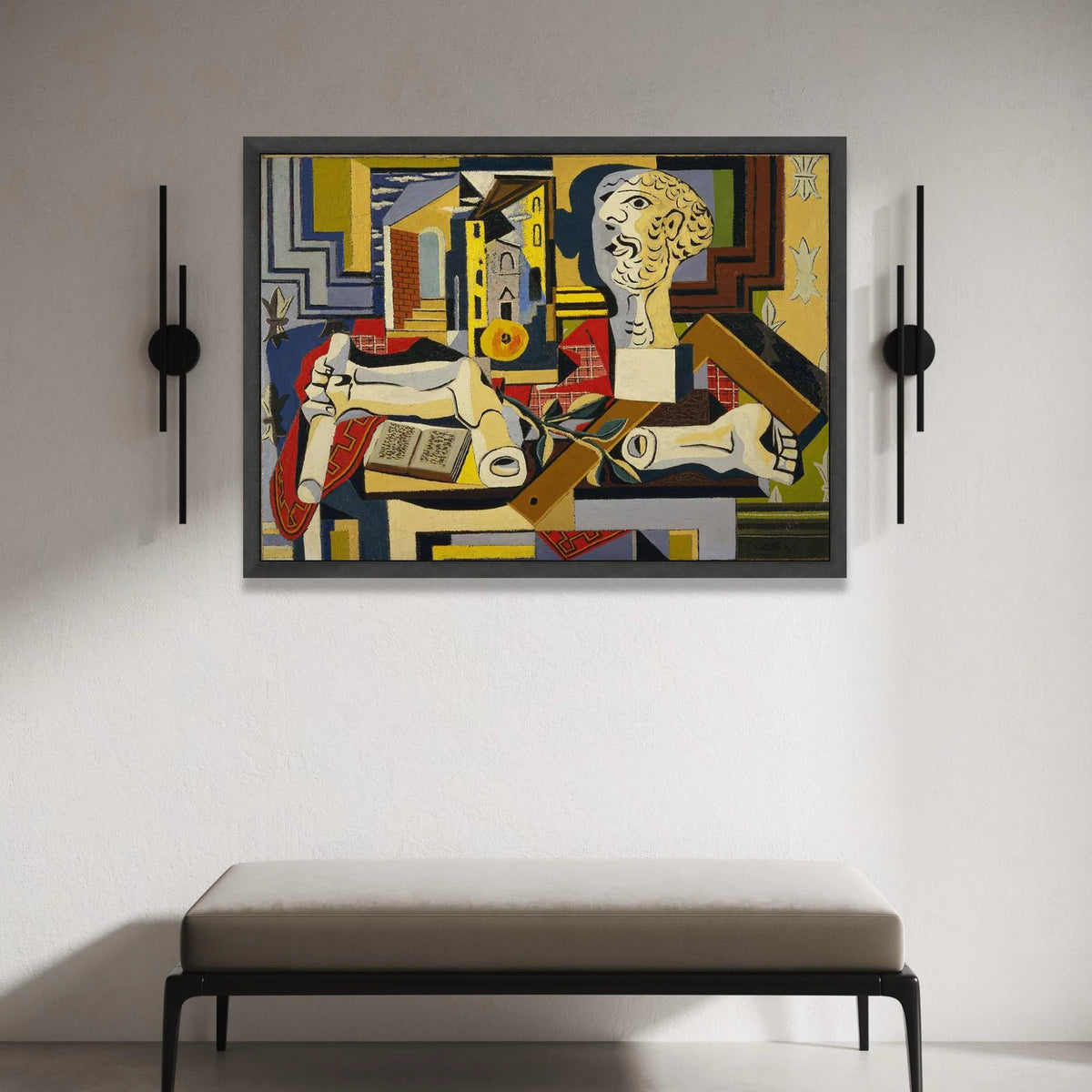 Abstract Cubist Still Life Canvas, Geometric Shapes Wall Art, Modern Art Decor, Vintage Style Canvas Painting, Artistic Canvas Print Art