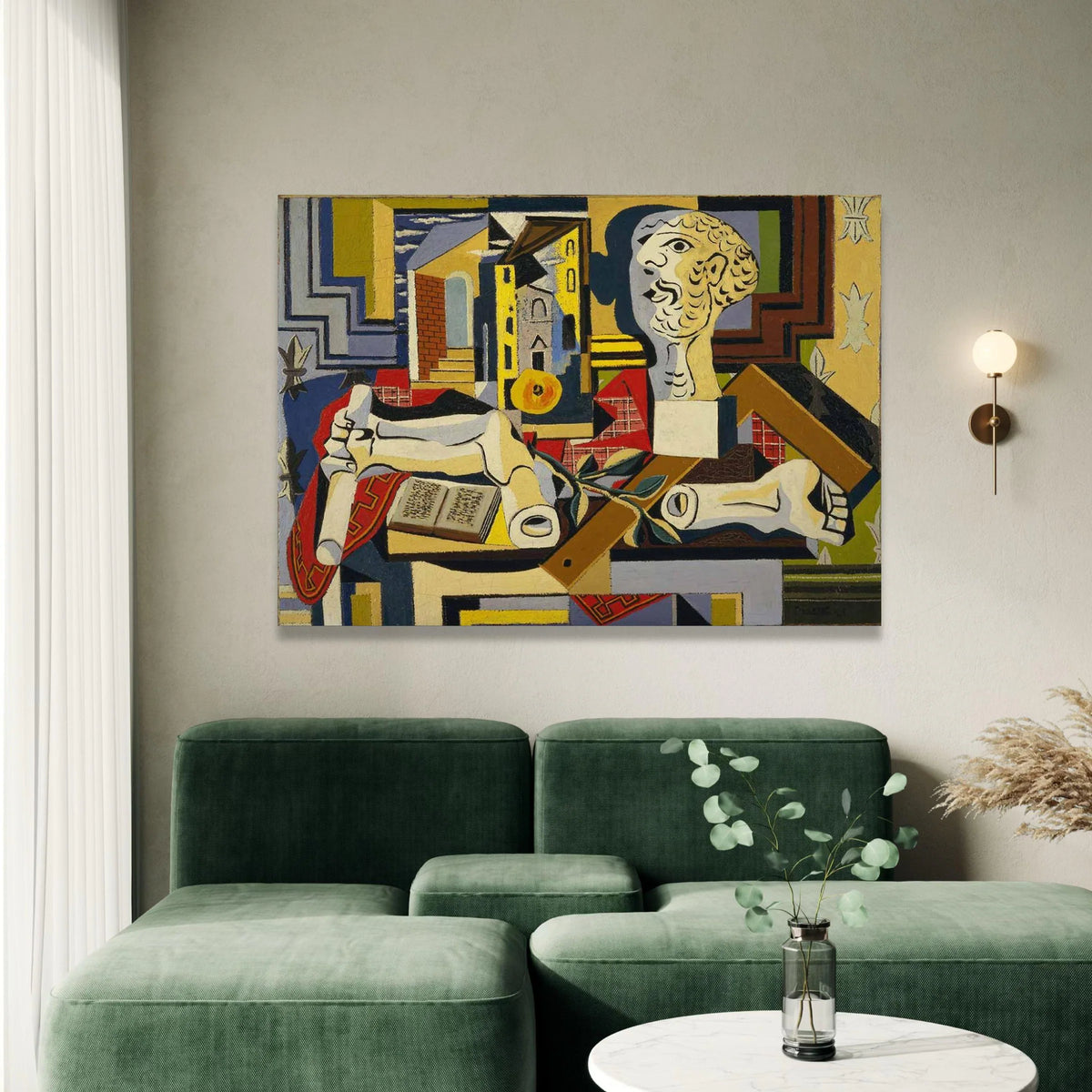 Abstract Cubist Still Life Canvas, Geometric Shapes Wall Art, Modern Art Decor, Vintage Style Canvas Painting, Artistic Canvas Print Art