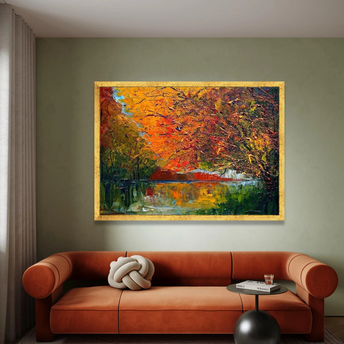 Autumn Reflection Canvas Wall Art, Fall Trees Over Water, Colorful Landscape Painting, Seasonal Nature Scene, Home Decor Canvas Print Art