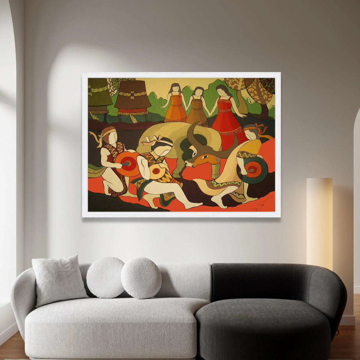 Traditional Folk Dance Canvas Wall Art, Ethnic Celebration Scene, Cultural Music and Dance Painting, Vibrant Home Canvas Print Art