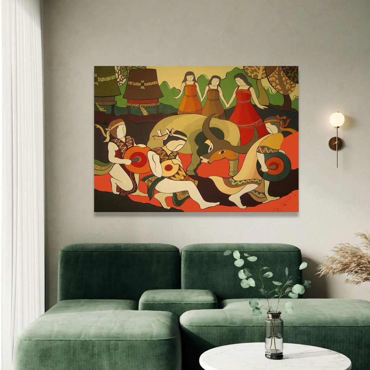 Traditional Folk Dance Canvas Wall Art, Ethnic Celebration Scene, Cultural Music and Dance Painting, Vibrant Home Canvas Print Art