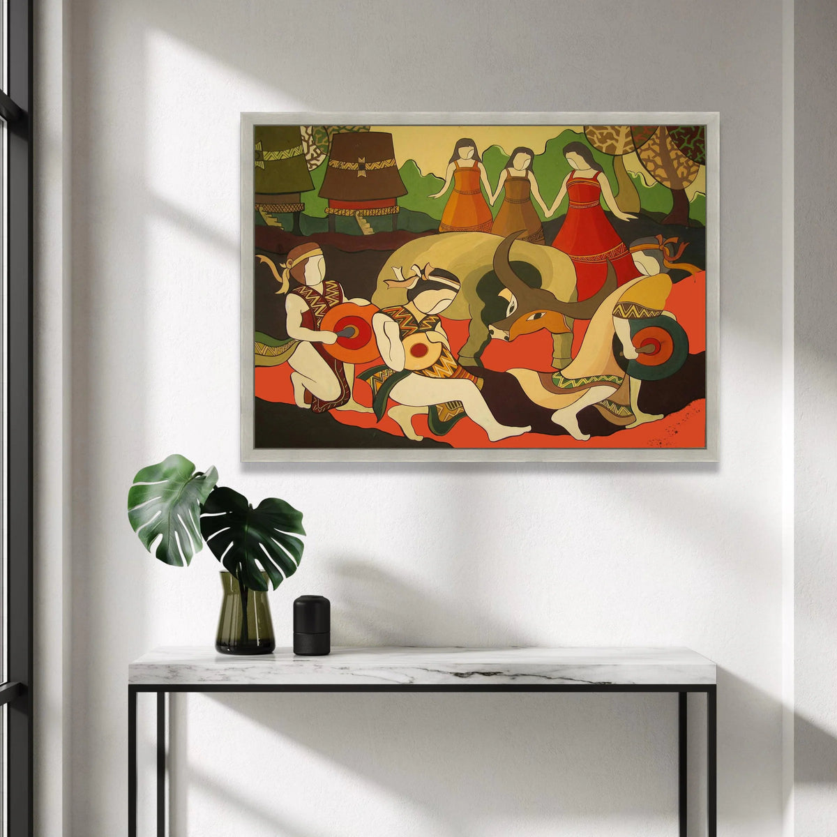 Traditional Folk Dance Canvas Wall Art, Ethnic Celebration Scene, Cultural Music and Dance Painting, Vibrant Home Canvas Print Art