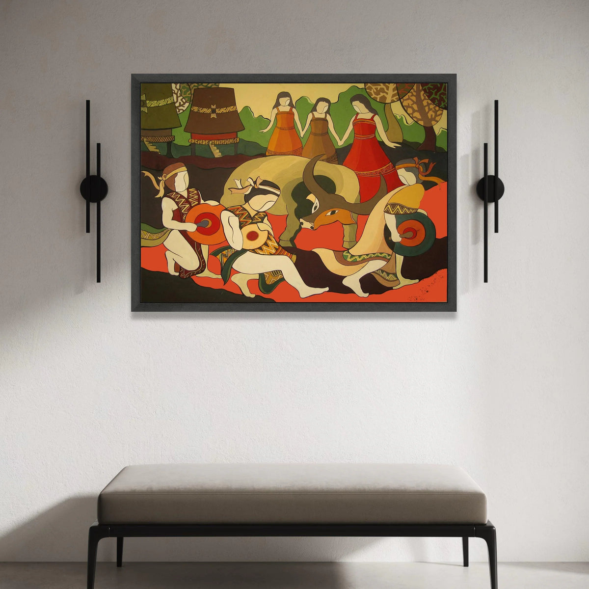 Traditional Folk Dance Canvas Wall Art, Ethnic Celebration Scene, Cultural Music and Dance Painting, Vibrant Home Canvas Print Art