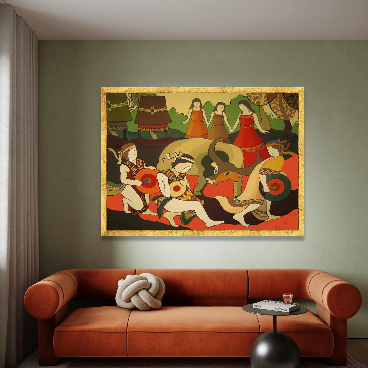 Traditional Folk Dance Canvas Wall Art, Ethnic Celebration Scene, Cultural Music and Dance Painting, Vibrant Home Canvas Print Art