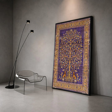 Royal Persian Tree of Life Canvas, Purple Floral Wall Art, Vintage Botanical Design, Lion Motif Canvas, Home Decoration Art Canvas Print Art