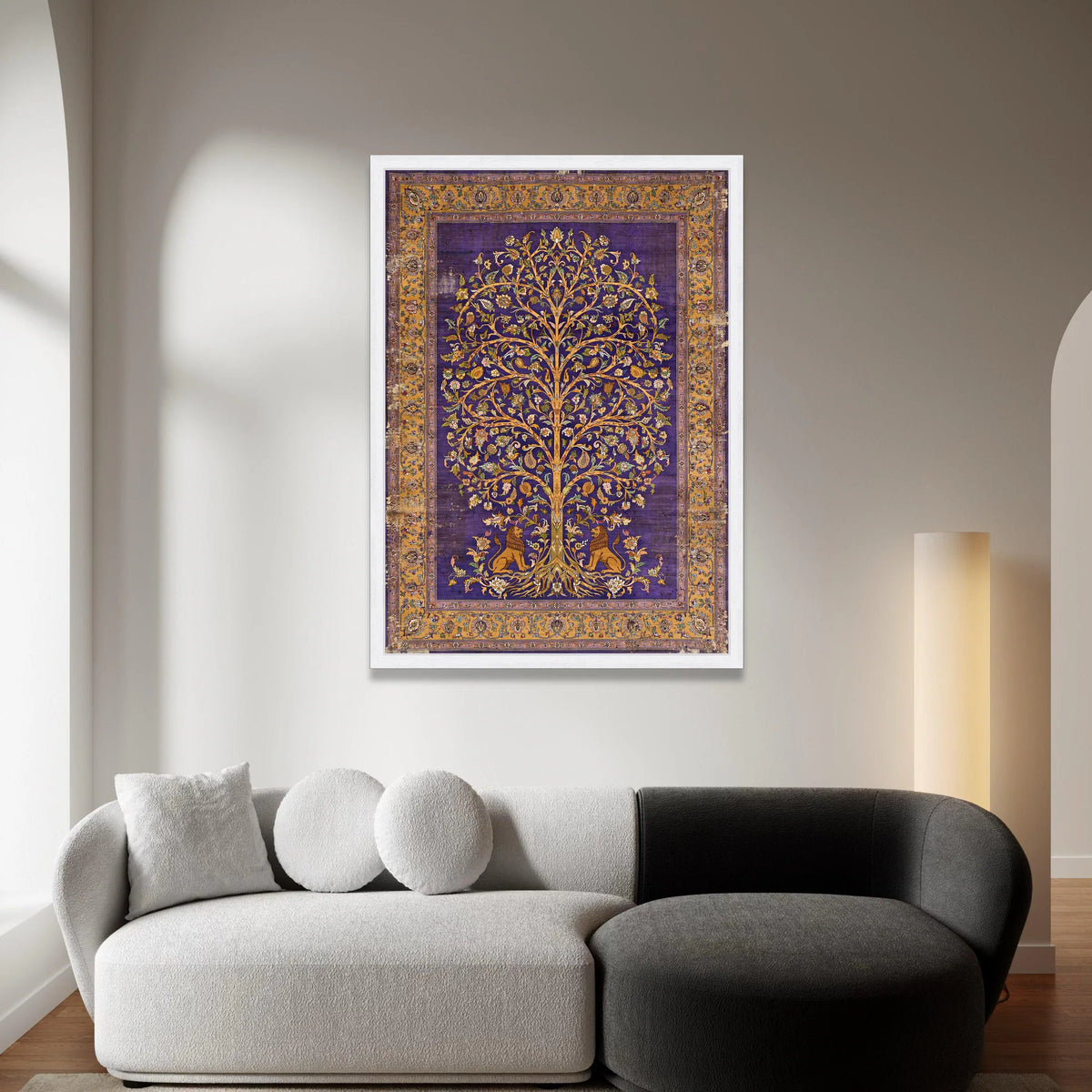 Royal Persian Tree of Life Canvas, Purple Floral Wall Art, Vintage Botanical Design, Lion Motif Canvas, Home Decoration Art Canvas Print Art