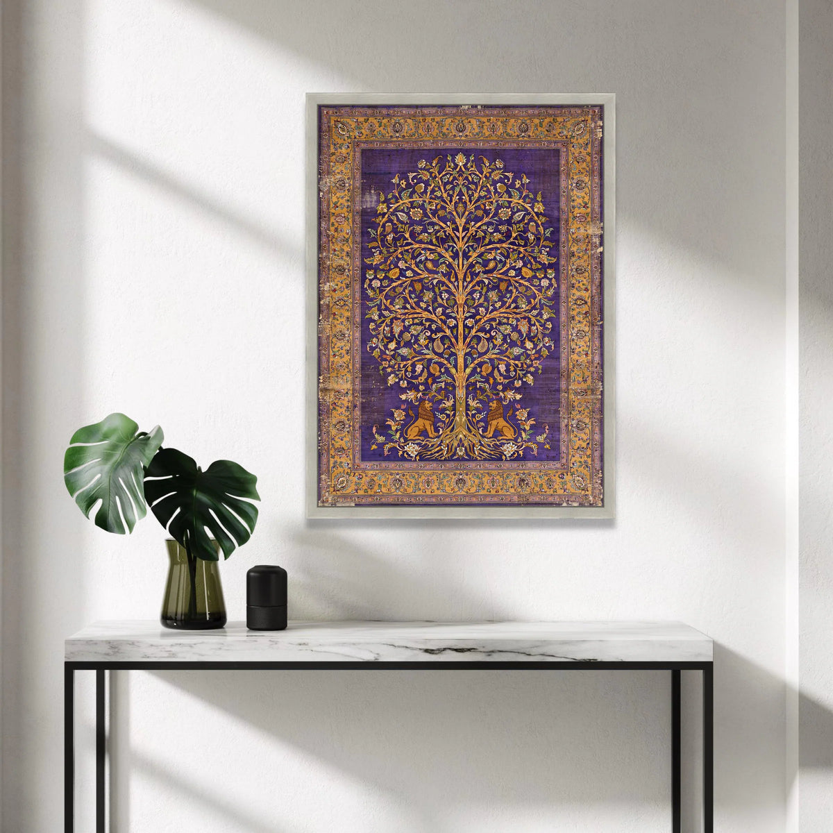 Royal Persian Tree of Life Canvas, Purple Floral Wall Art, Vintage Botanical Design, Lion Motif Canvas, Home Decoration Art Canvas Print Art