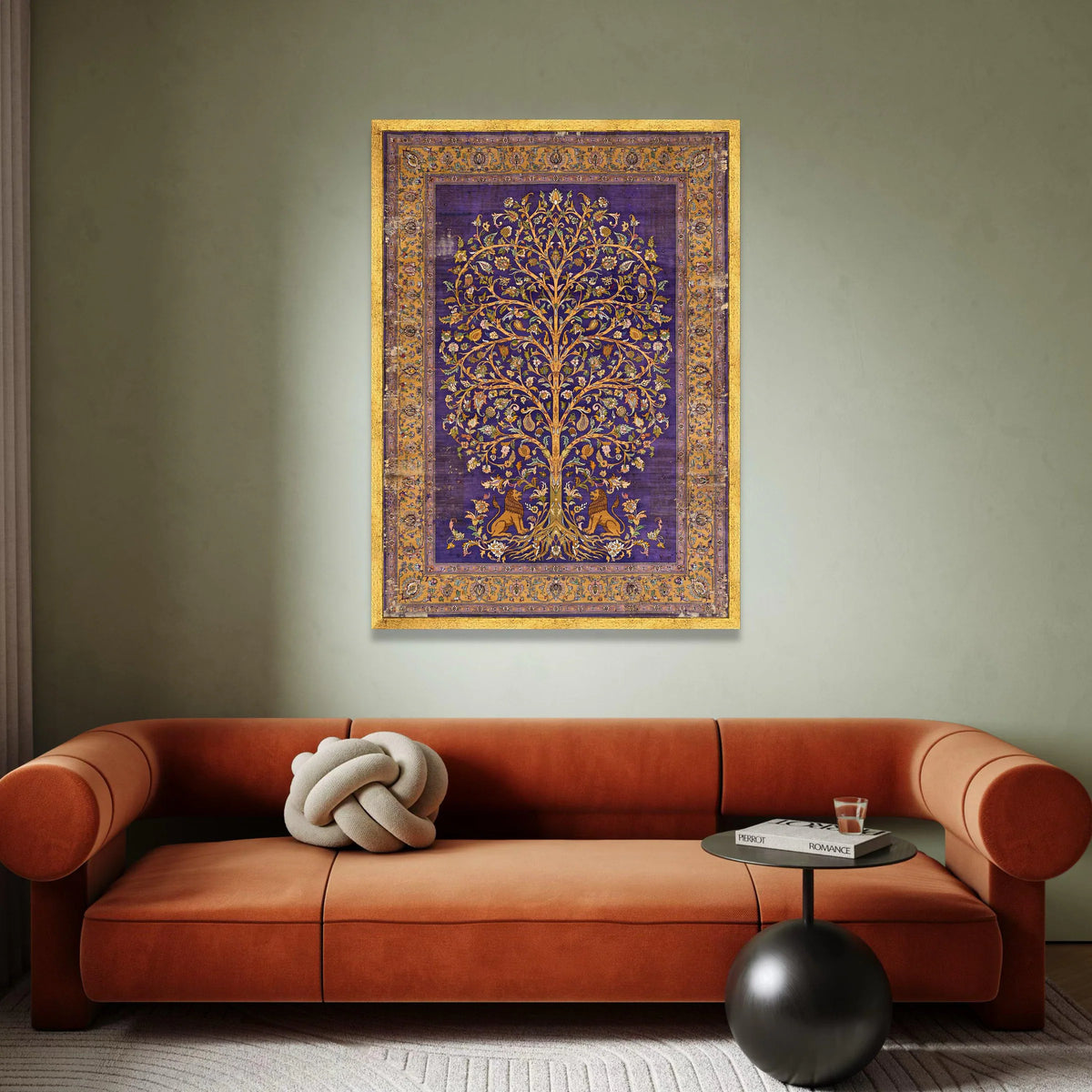 Royal Persian Tree of Life Canvas, Purple Floral Wall Art, Vintage Botanical Design, Lion Motif Canvas, Home Decoration Art Canvas Print Art
