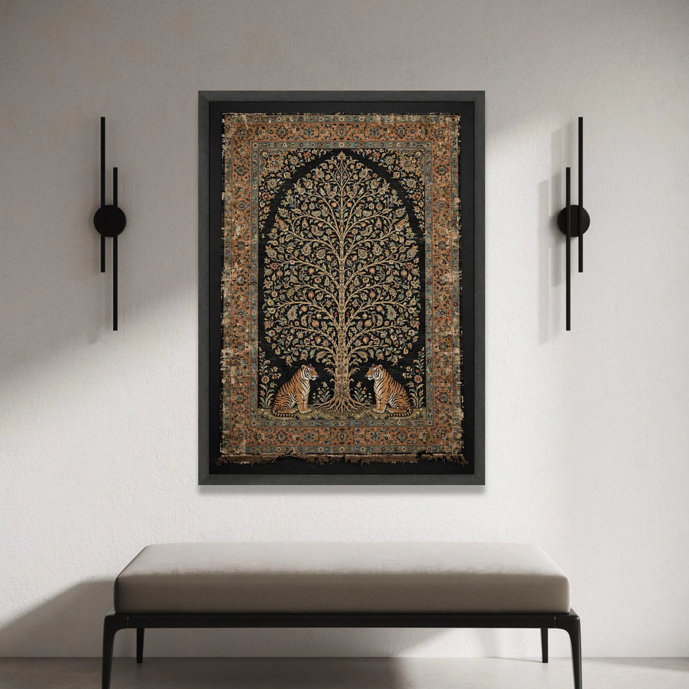 Majestic Tree of Life Canvas Wall Art with Tigers, Vintage Floral Pattern Canvas, Exotic Wildlife Decor, Ornate Nature Wall Canvas Print Art