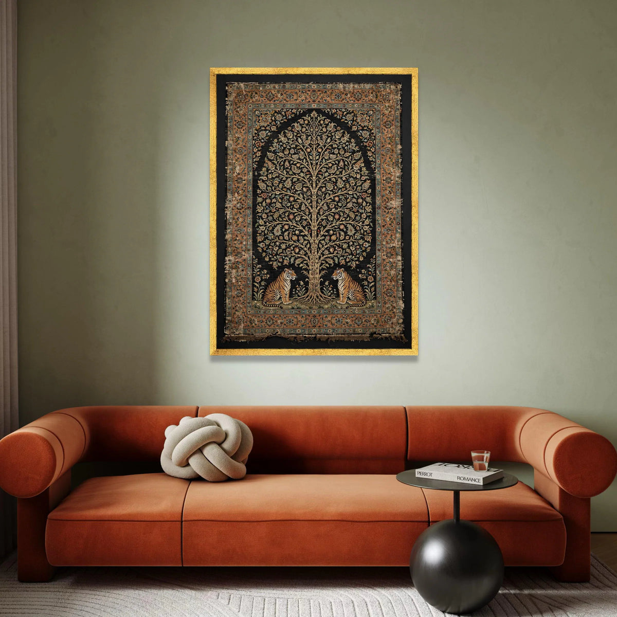 Majestic Tree of Life Canvas Wall Art with Tigers, Vintage Floral Pattern Canvas, Exotic Wildlife Decor, Ornate Nature Wall Canvas Print Art
