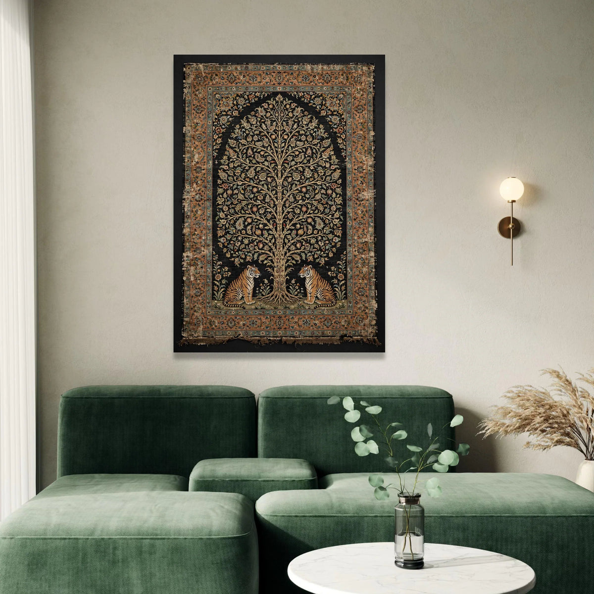Majestic Tree of Life Canvas Wall Art with Tigers, Vintage Floral Pattern Canvas, Exotic Wildlife Decor, Ornate Nature Wall Canvas Print Art