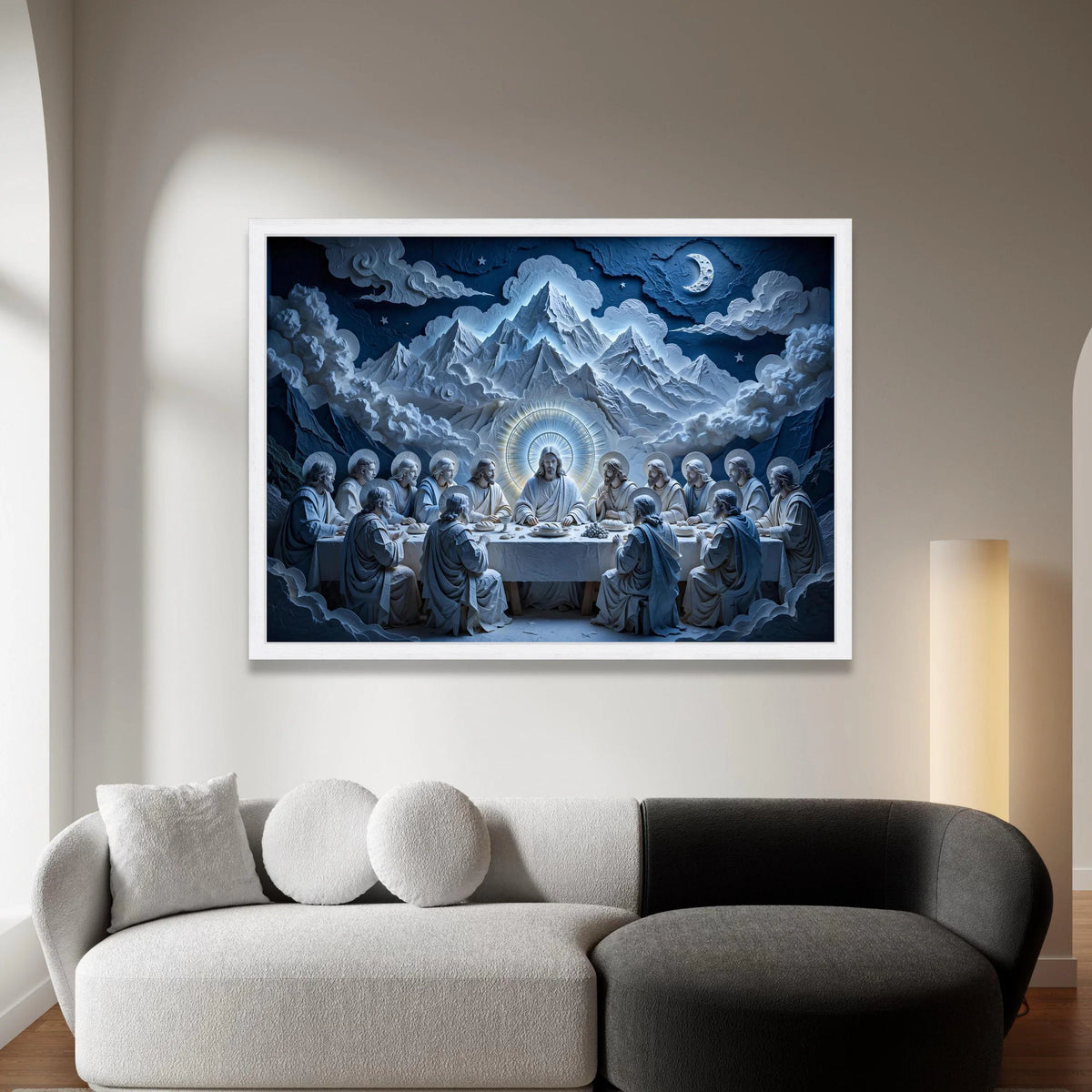 Last Supper Canvas Wall Art, Religious Jesus Christ Painting, Spiritual Dining Scene, Christian Home Decor, Illuminated Canvas Print Art