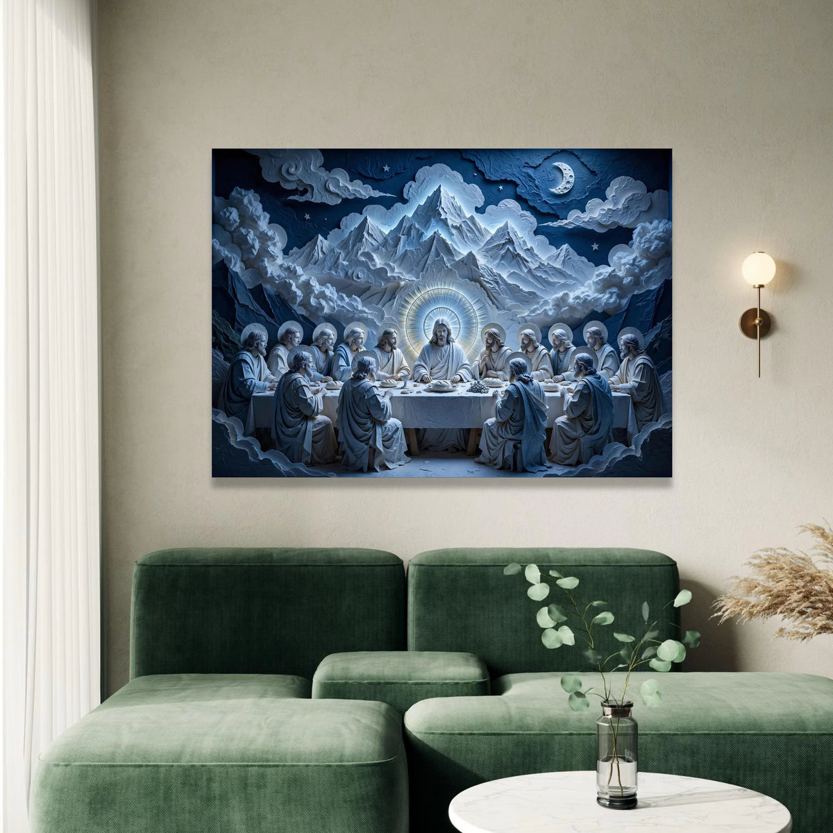 Last Supper Canvas Wall Art, Religious Jesus Christ Painting, Spiritual Dining Scene, Christian Home Decor, Illuminated Canvas Print Art