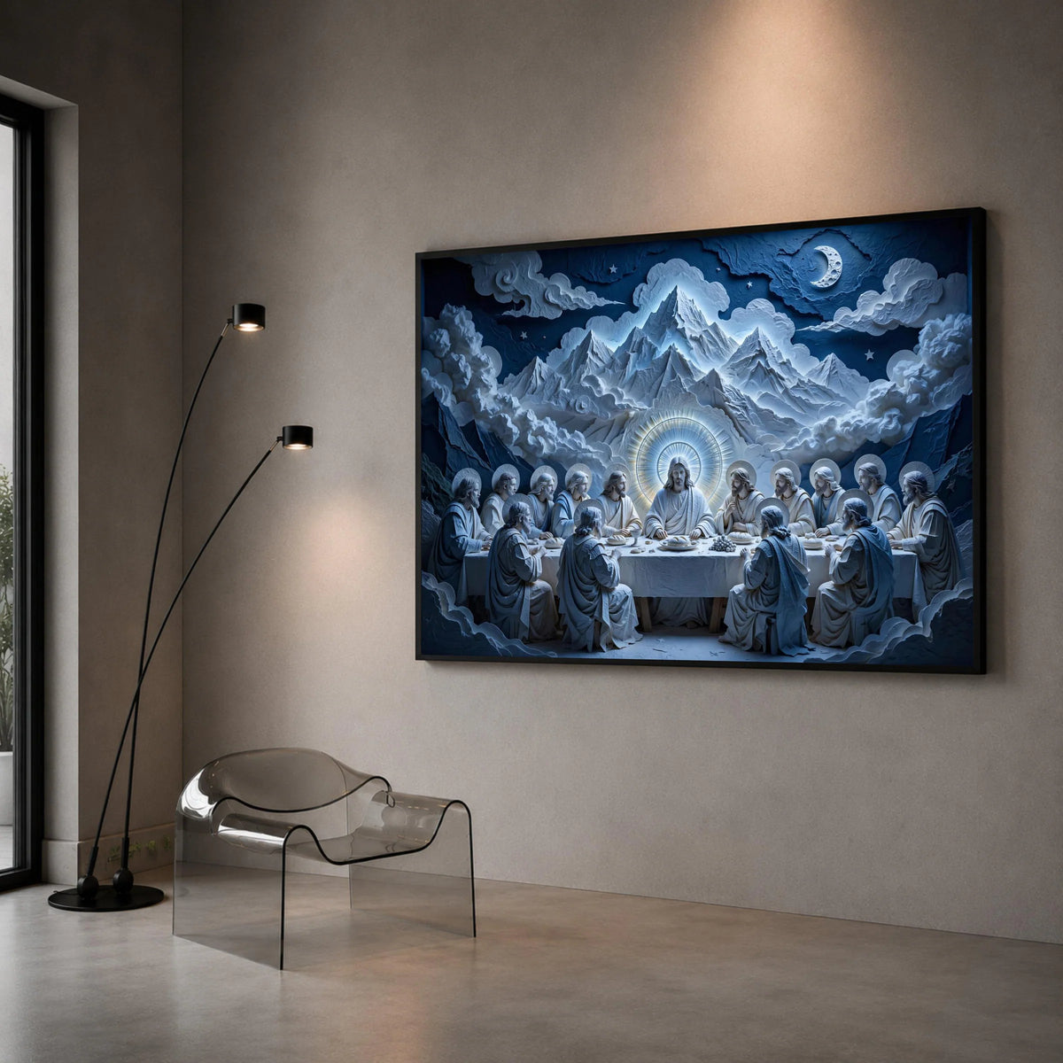 Last Supper Canvas Wall Art, Religious Jesus Christ Painting, Spiritual Dining Scene, Christian Home Decor, Illuminated Canvas Print Art