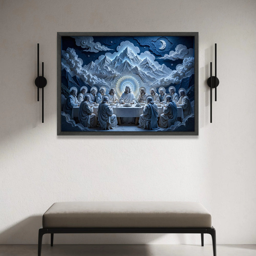 Last Supper Canvas Wall Art, Religious Jesus Christ Painting, Spiritual Dining Scene, Christian Home Decor, Illuminated Canvas Print Art