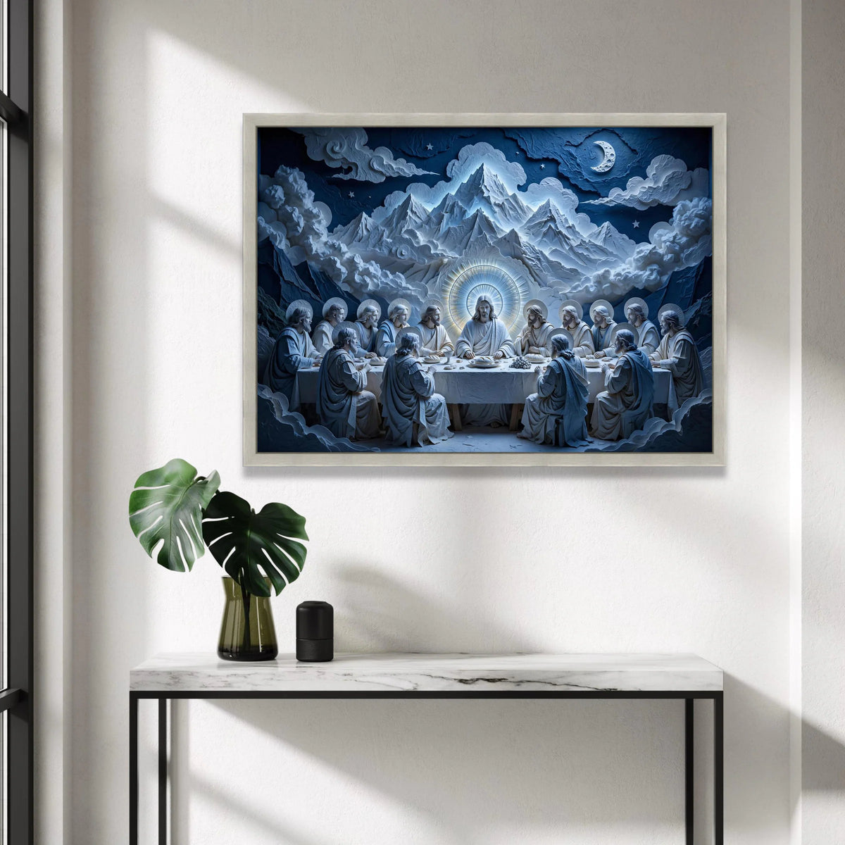 Last Supper Canvas Wall Art, Religious Jesus Christ Painting, Spiritual Dining Scene, Christian Home Decor, Illuminated Canvas Print Art