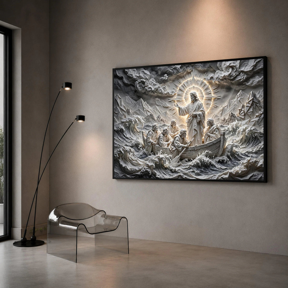 Jesus Calming the Storm Canvas, Spiritual Religious Wall Art, Christian Disciples Boat Scene, Faith Inspirational Canvas, Canvas Print Art