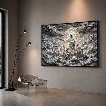 Jesus Calming the Storm Canvas, Spiritual Religious Wall Art, Christian Disciples Boat Scene, Faith Inspirational Canvas, Canvas Print Art