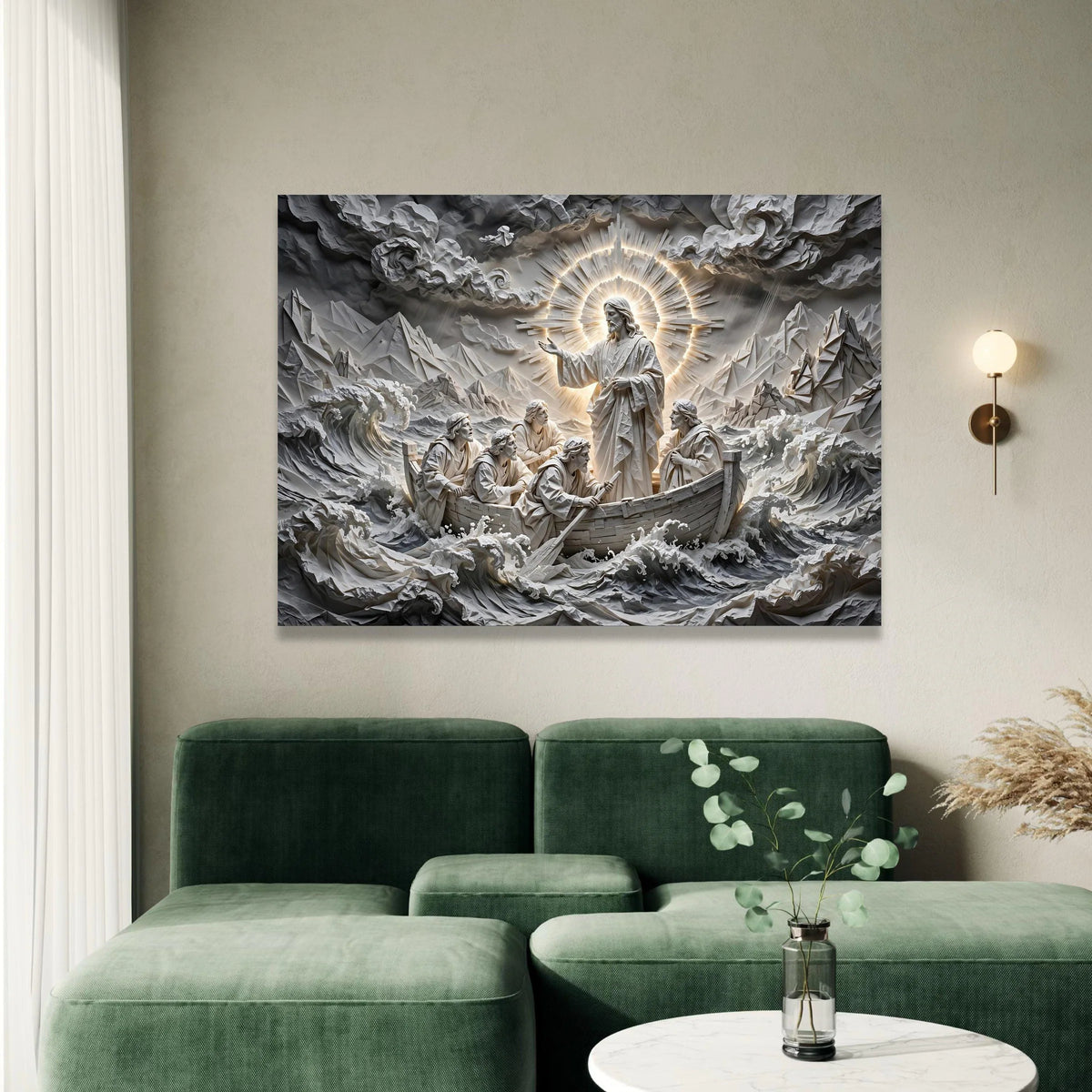 Jesus Calming the Storm Canvas, Spiritual Religious Wall Art, Christian Disciples Boat Scene, Faith Inspirational Canvas, Canvas Print Art