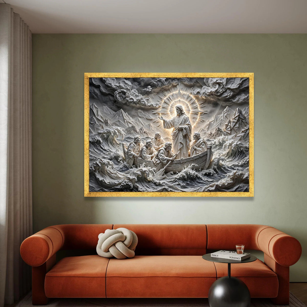 Jesus Calming the Storm Canvas, Spiritual Religious Wall Art, Christian Disciples Boat Scene, Faith Inspirational Canvas, Canvas Print Art