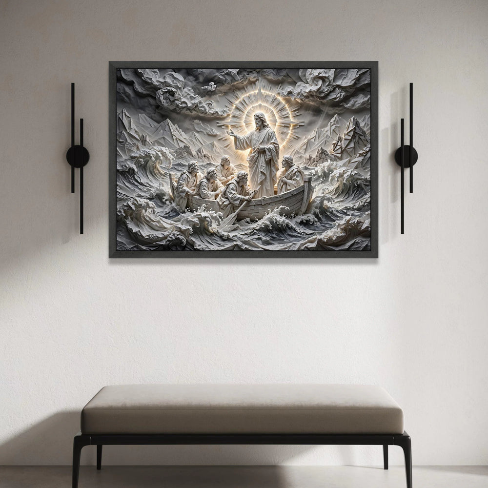 Jesus Calming the Storm Canvas, Spiritual Religious Wall Art, Christian Disciples Boat Scene, Faith Inspirational Canvas, Canvas Print Art